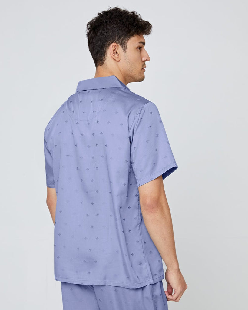 Blue Lyocell Pajamas Men's Short Sleeve Shirt