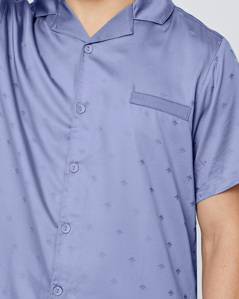 Blue Lyocell Pajamas Men's Short Sleeve Shirt