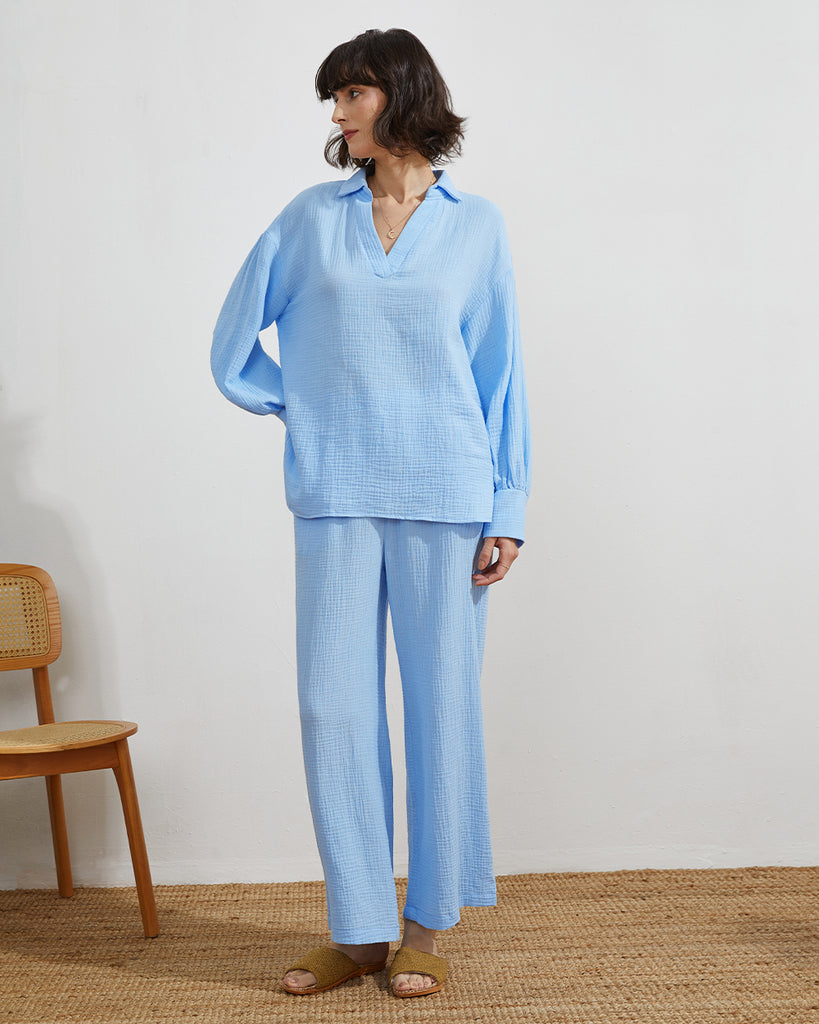 Cotton Pajamas Women's Lantern Long Sleeve Top