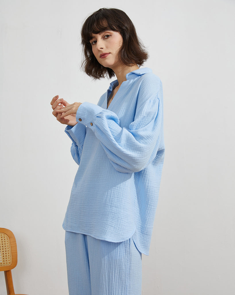 Cotton Pajamas Women's Lantern Long Sleeve Top