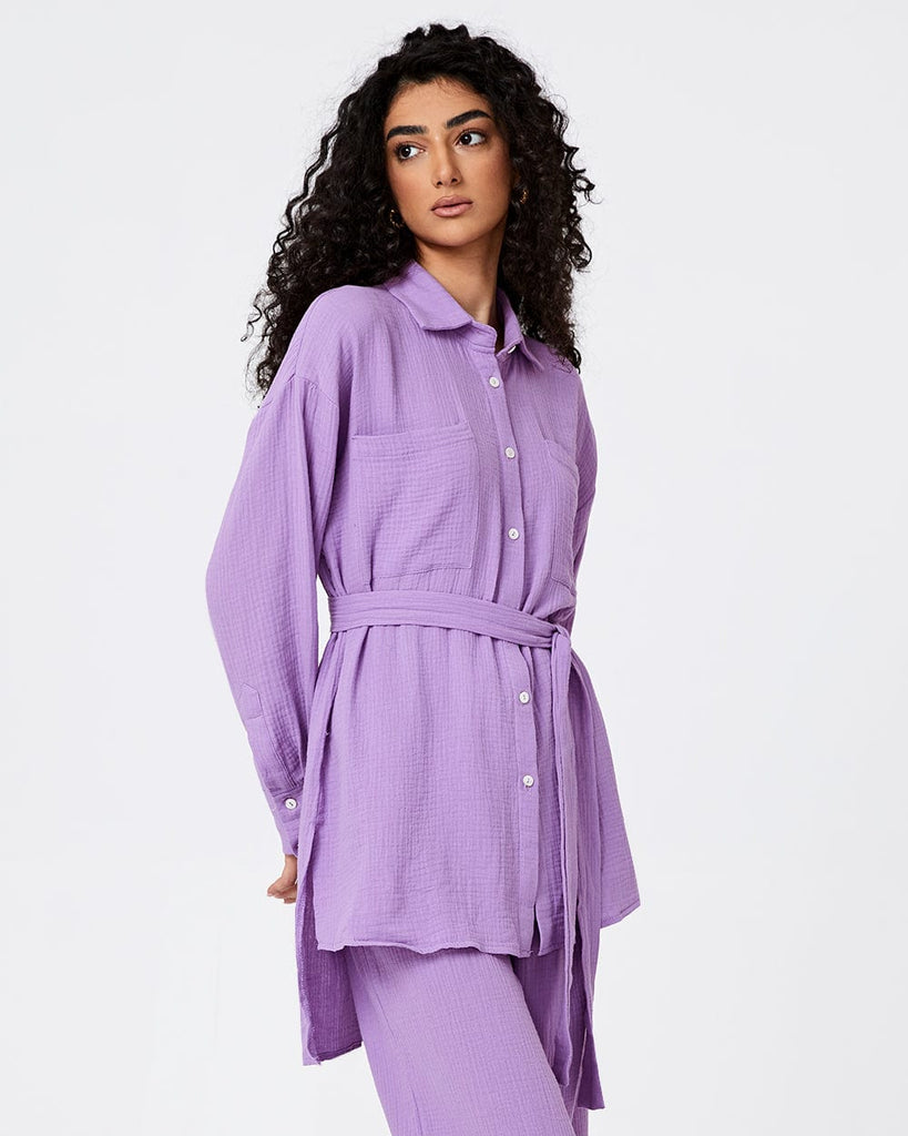 Cotton Pajamas Women's Long Sleeve Shirt With Belt