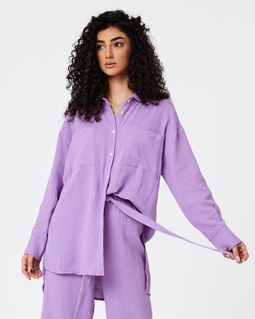 Cotton Pajamas Women's Long Sleeve Shirt With Belt