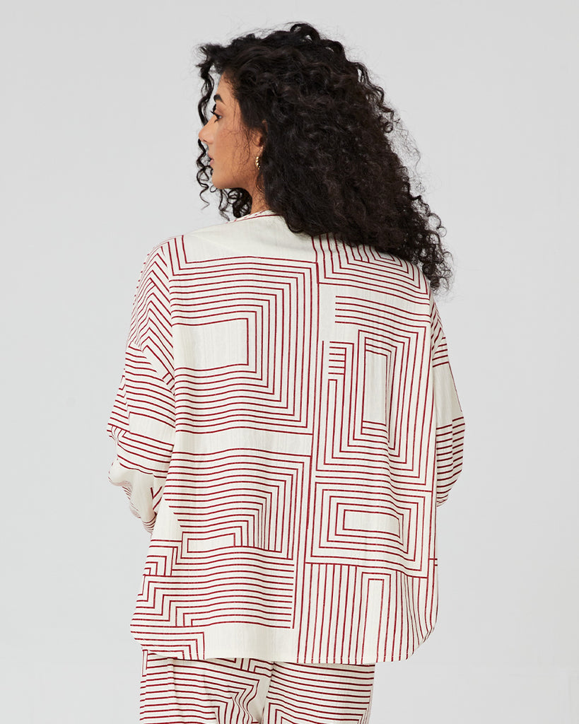 Cotton Pajamas Women's Geometric Stripes Long Sleeve Top