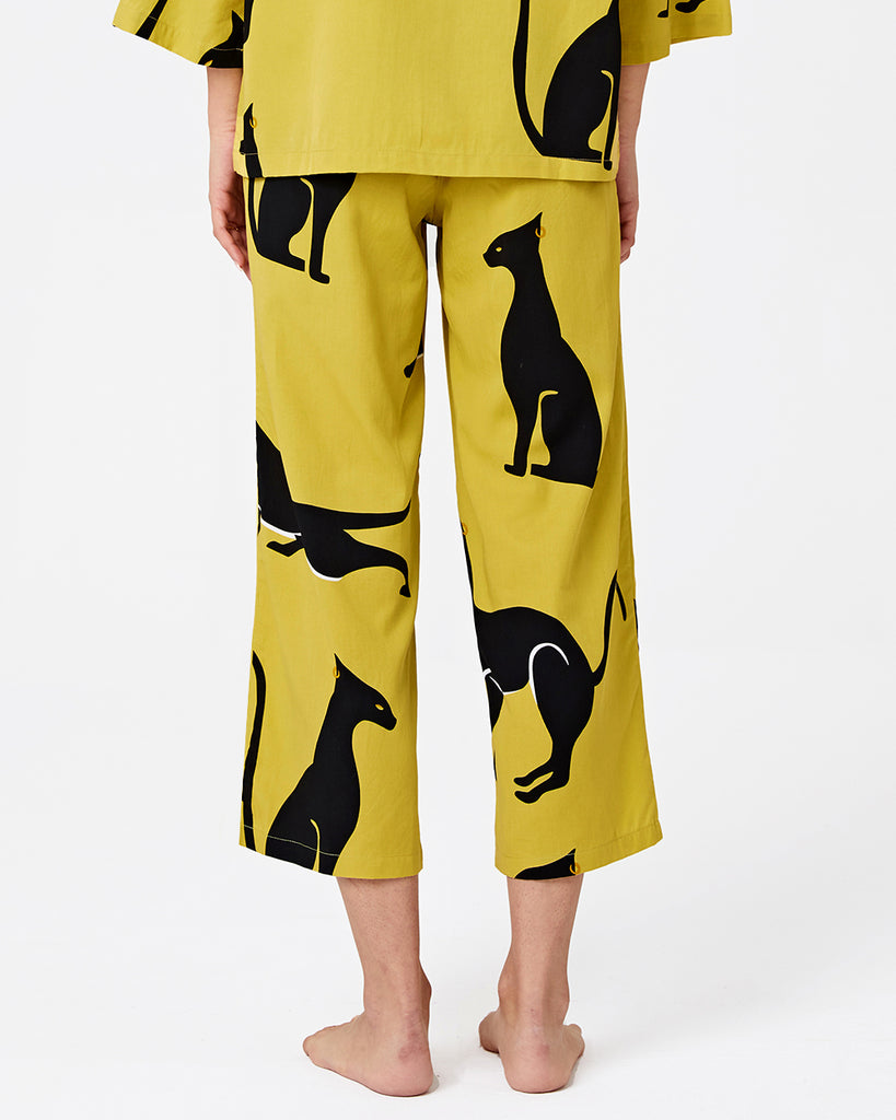 Bright Yellow Cotton Pajamas Women's Printed Pants