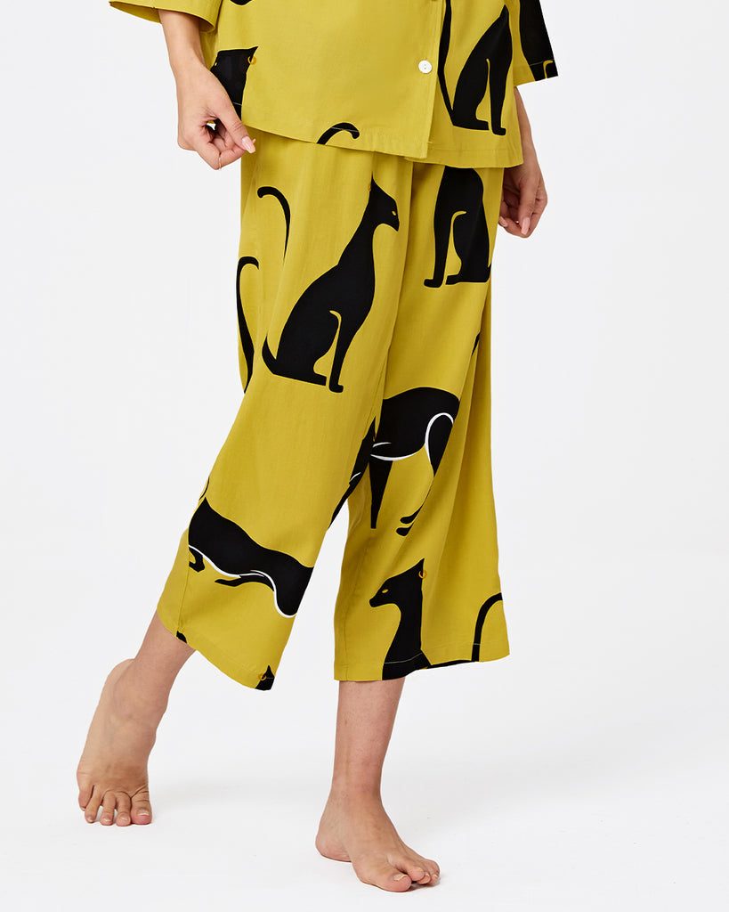 Bright Yellow Cotton Pajamas Women's Printed Pants