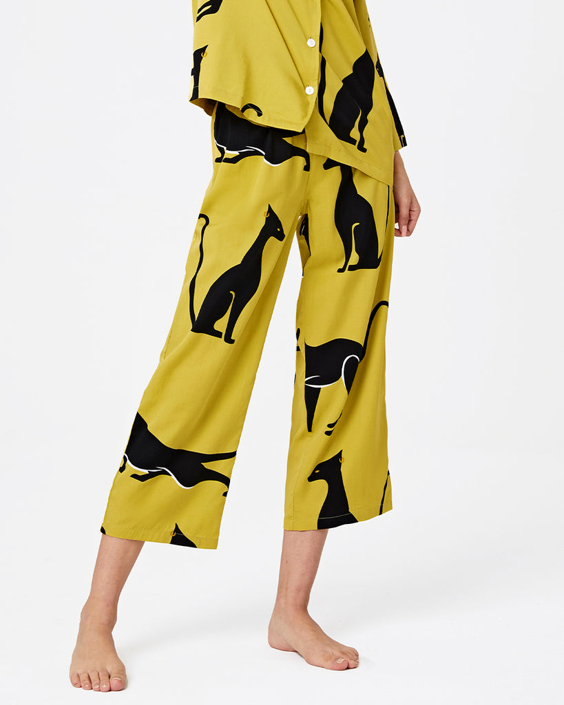 Bright Yellow Cotton Pajamas Women's Printed Pants