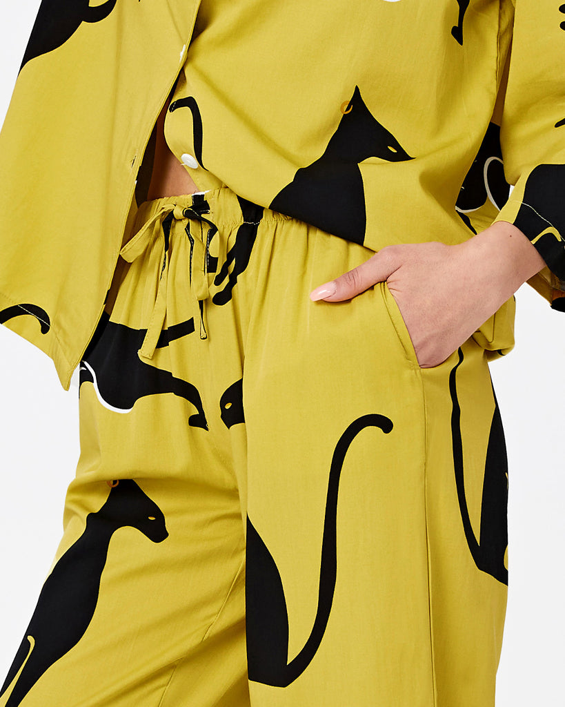 Bright Yellow Cotton Pajamas Women's Printed Pants