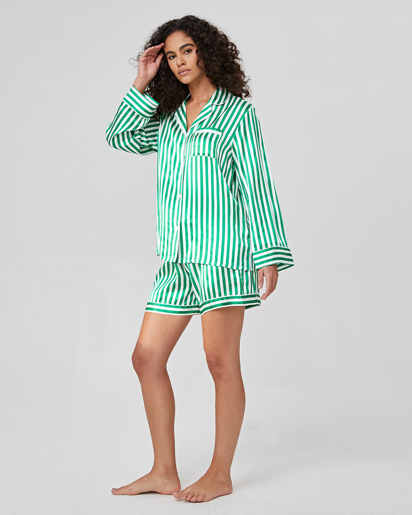 19 Momme Silk Pajamas Women's Stripes Pattern Shorts