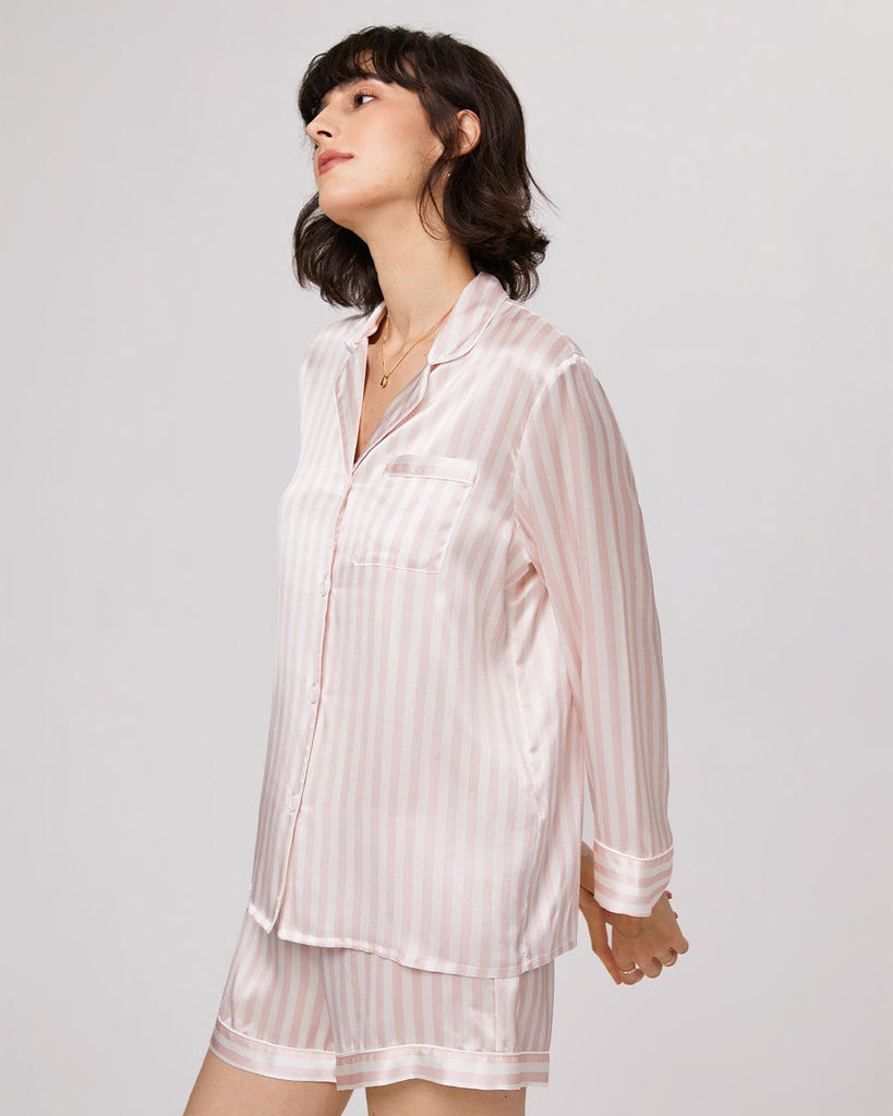 19 Momme Silk Pajamas Women's Stripes Pattern Shirt