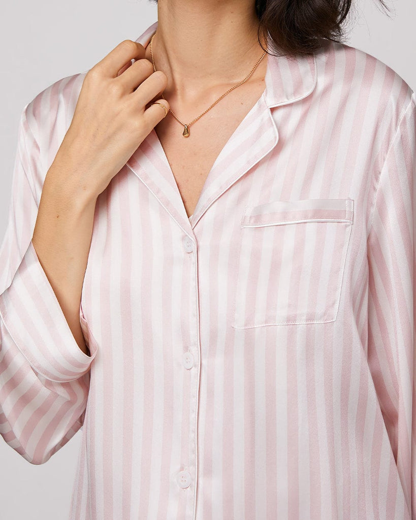 19 Momme Silk Pajamas Women's Stripes Pattern Shirt